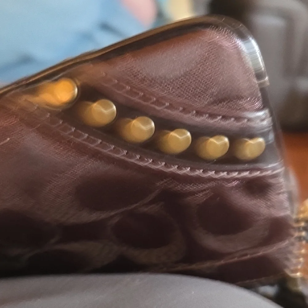 Coach Brown Signature Wristlet with Gold-Tone Studs